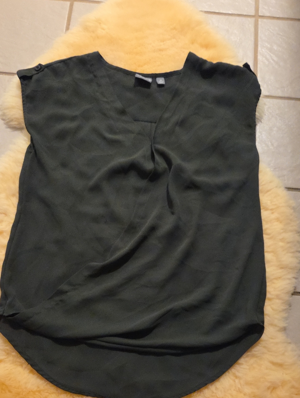 New York & Company Dark Green V-Neck Cap Sleeve Blouse